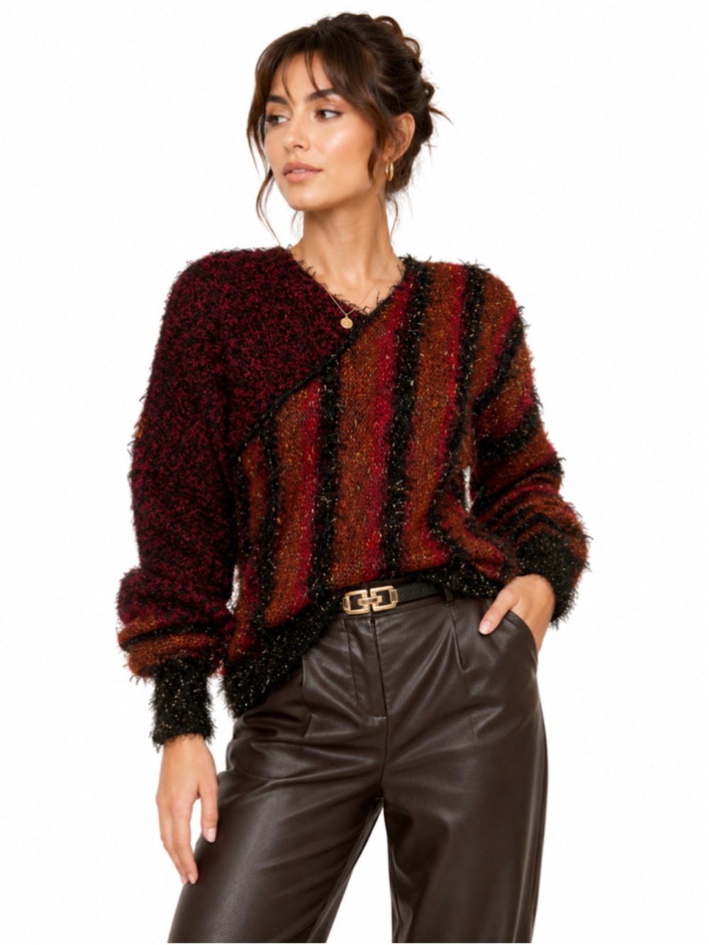 VINTAGE Franco Valeri Mohair Blend Sweater Women's S/P Red Black Metallic Thread